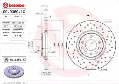 Тормозной диск на SAAB 9-5  Brembo 09.9369.1X.