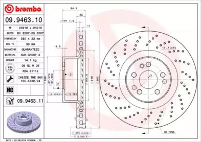 Тормозной диск Brembo 09.9463.11.