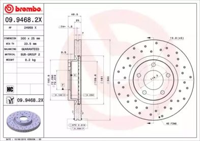 Тормозной диск на Mazda 3  Brembo 09.9468.2X.