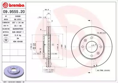 Вентилируемый тормозной диск Brembo 09.9555.20.