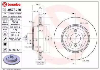 Вентилируемый тормозной диск Brembo 09.9573.11.