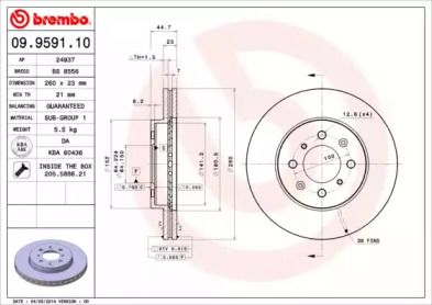 Вентилируемый тормозной диск Brembo 09.9591.10.