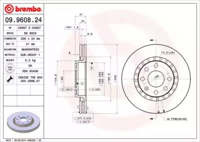 Вентилируемый тормозной диск Brembo 09.9608.24.