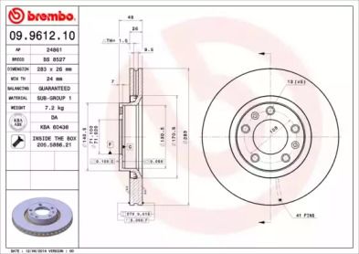 Вентильований гальмівний диск на Peugeot 605  Brembo 09.9612.10.