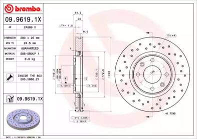 Тормозной диск на Ситроен С3 Пикассо  Brembo 09.9619.1X.