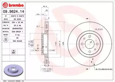 Вентильований гальмівний диск на Lancia Thema  Brembo 09.9624.14.