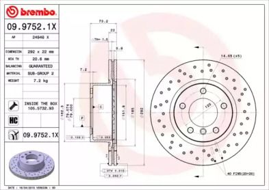 Тормозной диск Brembo 09.9752.1X.