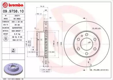 Вентилируемый тормозной диск на Iveco Daily  Brembo 09.9758.10.