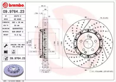 Вентилируемый тормозной диск с насечками С перфорацией Brembo 09.9764.23.