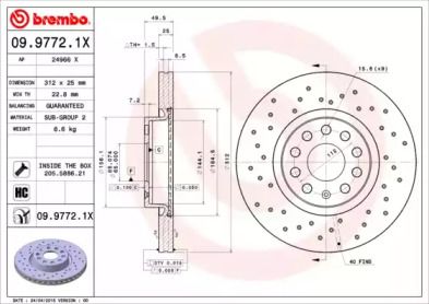 Тормозной диск на Фольксваген Сирокко  Brembo 09.9772.1X.
