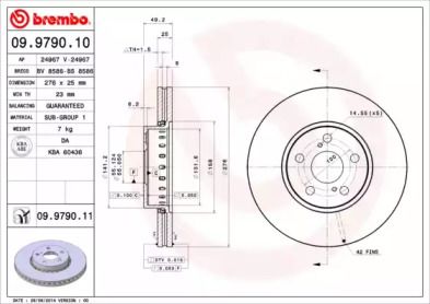 Вентилируемый тормозной диск Brembo 09.9790.11.