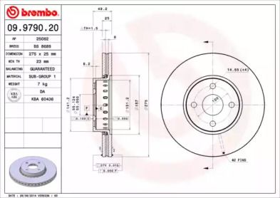 Вентилируемый тормозной диск Brembo 09.9790.20.