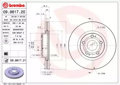 Вентилируемый тормозной диск Brembo 09.9817.20.