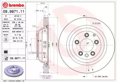 Вентилируемый тормозной диск на Ауди Ку7  Brembo 09.9871.11.
