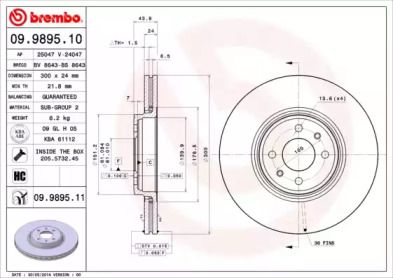 Вентилируемый тормозной диск Brembo 09.9895.11.