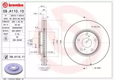 Вентилируемый тормозной диск на Toyota Camry V30 Brembo 09.A110.11.