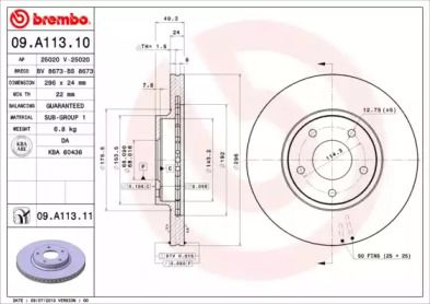 Вентилируемый тормозной диск на Nissan Maxima  Brembo 09.A113.11.
