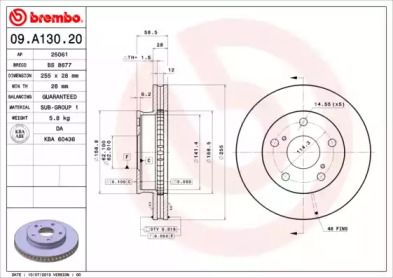 Вентильований гальмівний диск на Toyota Hilux  Brembo 09.A130.20.