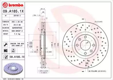 Тормозной диск Brembo 09.A185.1X.