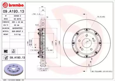 Вентилируемый тормозной диск на Митсубиси Лансер  Brembo 09.A193.13.