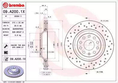 Гальмівний диск Brembo 09.A200.1X.