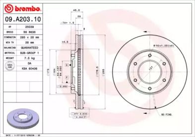 Вентилируемый тормозной диск Brembo 09.A203.10.