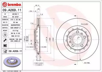 Вентилируемый тормозной диск Brembo 09.A269.11.