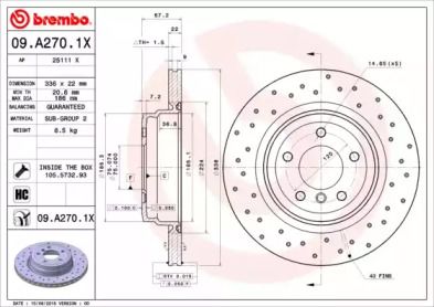 Гальмівний диск на БМВ Е90 Brembo 09.A270.1X.