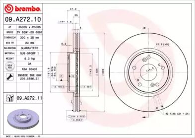 Вентилируемый тормозной диск Brembo 09.A272.11.
