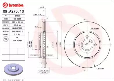 Вентилируемый тормозной диск Brembo 09.A275.10.