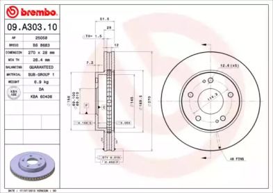Вентильований гальмівний диск Brembo 09.A303.10.