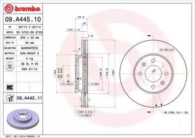 Вентилируемый тормозной диск на Kia Rio  Brembo 09.A445.11.