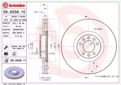 Вентилируемый тормозной диск на Ситроен С6  Brembo 09.A558.11.