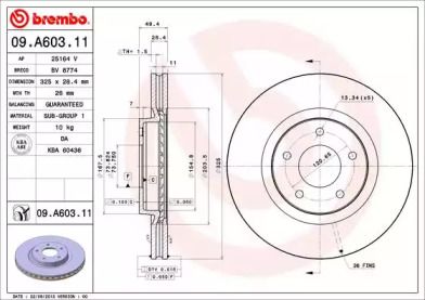 Вентильований гальмівний диск Brembo 09.A603.11.
