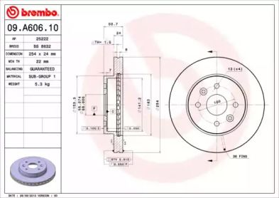 Вентильований гальмівний диск Brembo 09.A606.10.