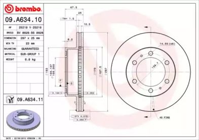 Вентилируемый тормозной диск Brembo 09.A634.10.