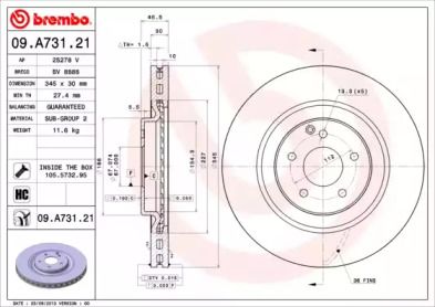 Вентилируемый тормозной диск Brembo 09.A731.21.