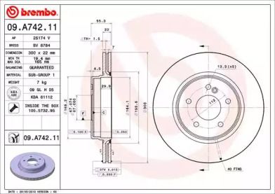 Вентилируемый тормозной диск Brembo 09.A742.11.