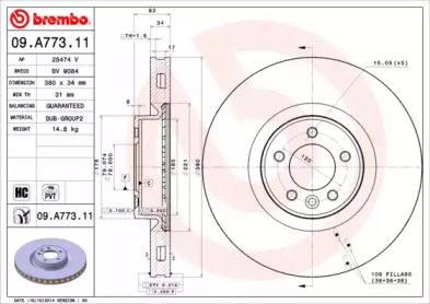 Вентилируемый тормозной диск Brembo 09.A773.11.