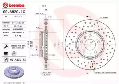 Гальмівний диск Brembo 09.A820.1X.
