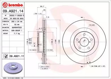 Вентилируемый тормозной диск на Субару Форестер  Brembo 09.A921.11.