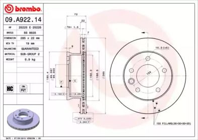 Вентилируемый тормозной диск Brembo 09.A922.14.