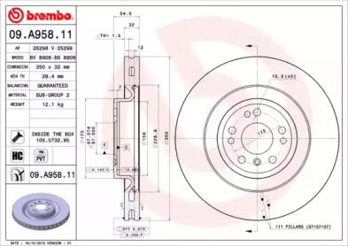 Вентилируемый тормозной диск Brembo 09.A958.11.