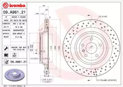Тормозной диск на Мерседес Гле  Brembo 09.A961.21.