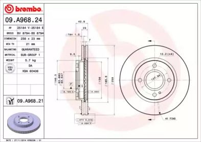 Вентилируемый тормозной диск Brembo 09.A968.24.