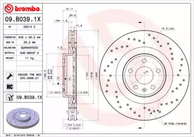 Гальмівний диск Brembo 09.B039.1X.