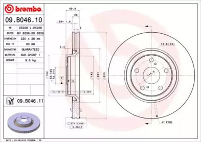 Вентильований гальмівний диск на Toyota Verso  Brembo 09.B046.11.