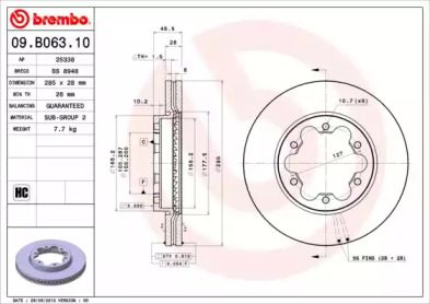 Вентилируемый тормозной диск Brembo 09.B063.10.