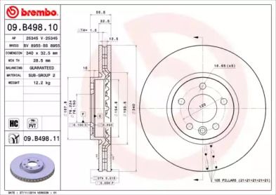 Вентилируемый тормозной диск на Фольксваген Траспортер Т5 Brembo 09.B498.10.