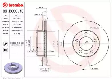 Вентильований гальмівний диск Brembo 09.B633.10.